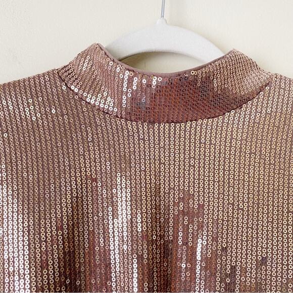 Cara Santana x Nine West | Sequin Mock Neck Long Sleeve Blouse Metallic XL - Picture 3 of 8